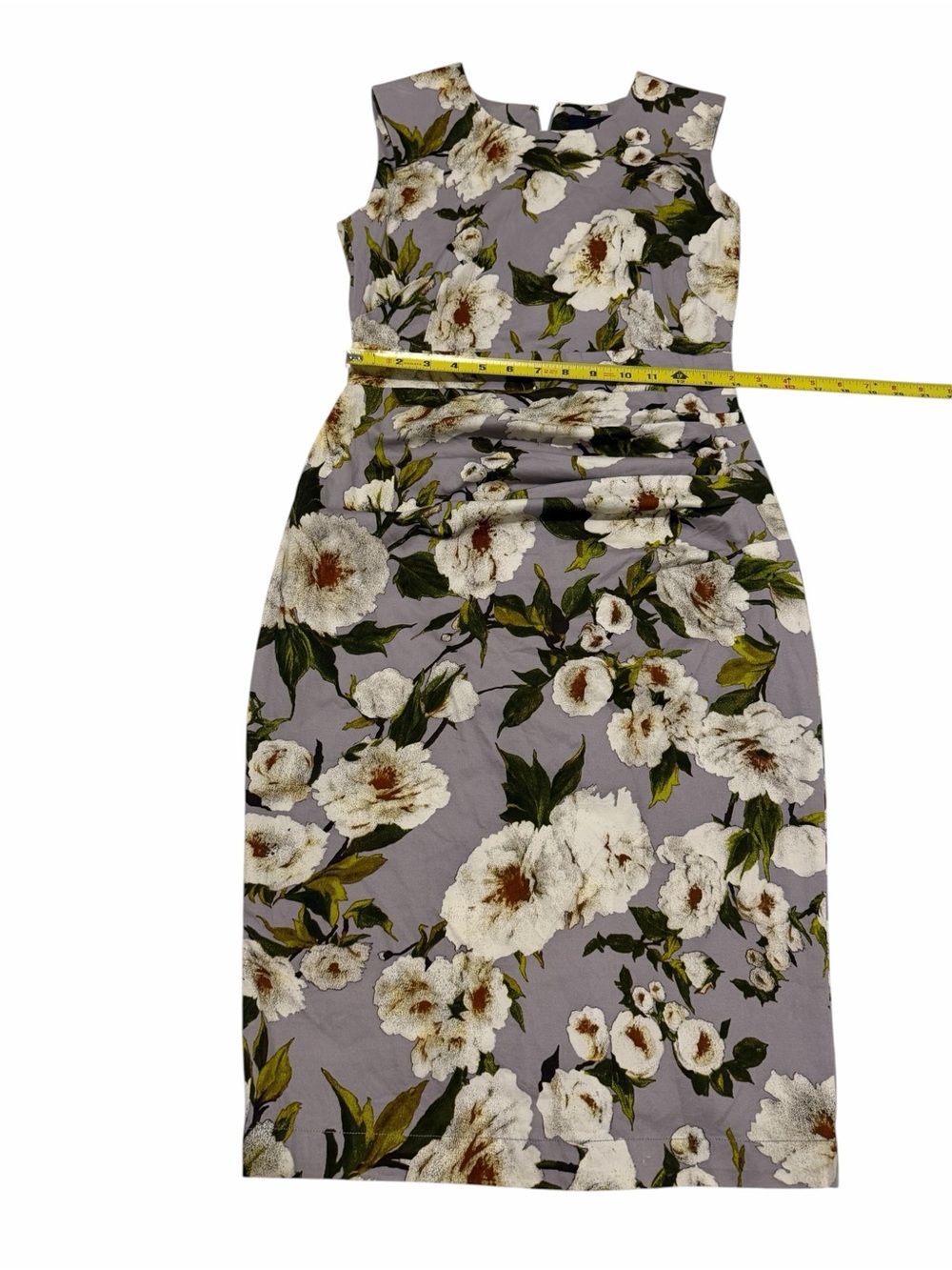 SAMANTHA SUNG Lavender-Gray Floral Midi Sheath Dress, pre-owned - Picture 3 of 14